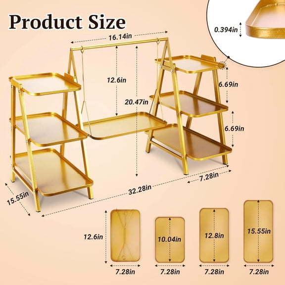 Metal 3 Tier Cupcake Stand Gold Large Capacity Dessert Display with Swing Design Anti-Slip Base for Wedding Party Event