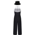 thumbnail image 2 of TiaoBug Kids Girls Magician Outfit Sleeveless Bowtie Tuxedo Leotard Jazz Dance Jumpsuit with Hat Black 8, 2 of 5