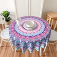 thumbnail image 5 of Blue Pink Bohemian Round Tablecloth 60 Inch Mandala Boho Indian Floral Geometric Washable Wrinkle Stain-Resistant Table Cloth Polyester Table Cover for Kitchen Dinning Party Holiday, 5 of 5