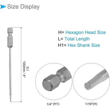 XINDUO-Hex Screwdriver Bits 1/16 Hex 100mm Length 1/4 Hex Shank Steel Magnetic Power Drill Bits - (Applications: for Automobile Repair)