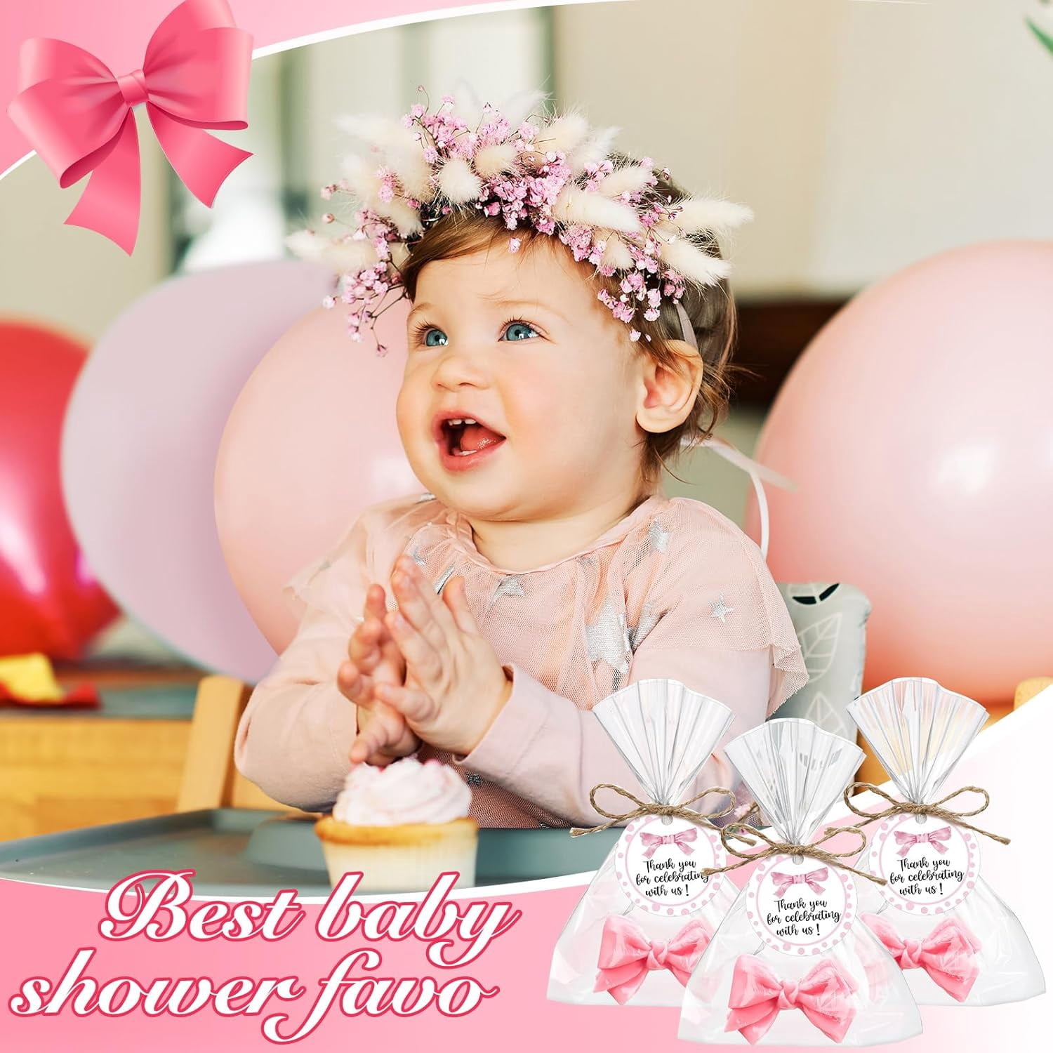 40 Sets Pink Bow Baby Shower Soap Favors Girl for Guests Coquette Cute Soap Favors Baby Shower Return Gifts Bulk with Bags Twines Thanks Tags for Girl Birthday Gender Reveal