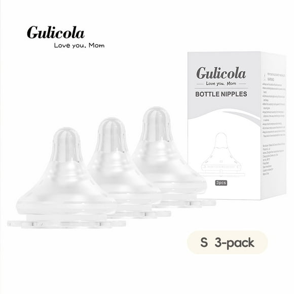 Tétine en Silicone pour Biberon à Débit Naturel Niveau 1, Débit Lent (S), 1+ Mois, 3 Unités (Lot de 1)