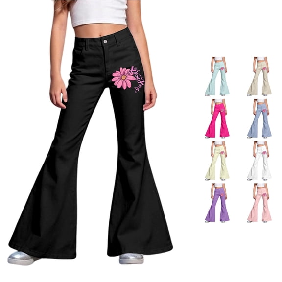 XUANTAOO Girls School Uniform Pants Flare Leggings with Pockets Fashion Girls Back to School Clothes Pants for Girls 7-8 Years