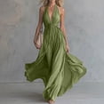 thumbnail image 6 of Womens Halter Sleeveless Casual Long Dress, Summer Pleated Waist Maxi Sundress, Elegant Flowy Swing Beach Dress for Party, 6 of 6