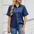 thumbnail image 5 of Deals Olyvenn Womens Imitation Denim Button Down Shirts Summer Casual Comfy Short Sleeve Tunic Tops 2025 Trendy Blouses with Pockets Dark Blue M, 5 of 5