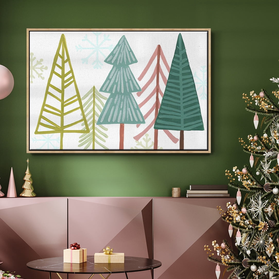 Modern Holiday Collection A - Framed Gallery Wrapped Holiday Canvas - 25 x 37 - Natural Wood Frame