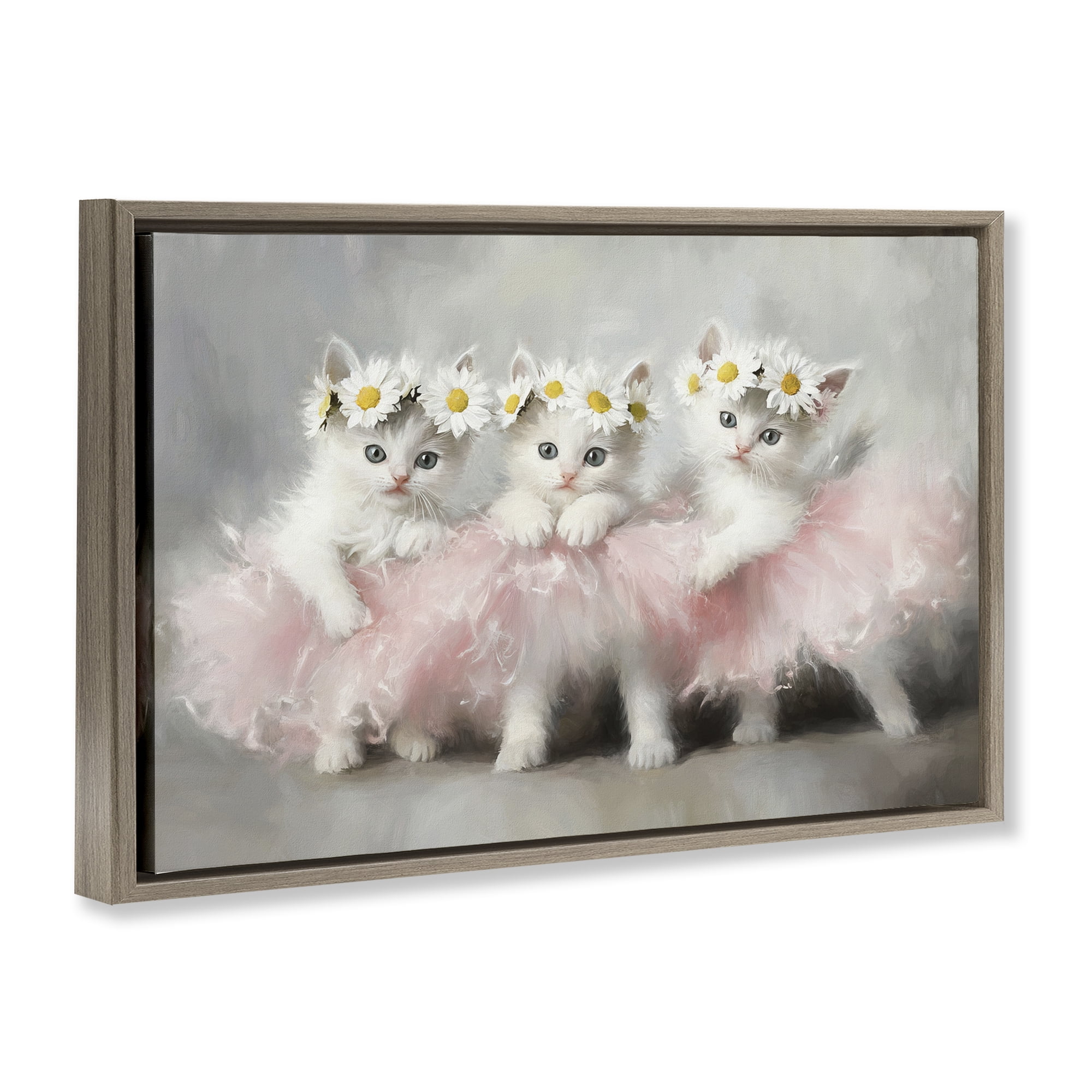 Stupell Industries Dancing Kittens in Tutus Brown Framed Floater Canvas Wall Art, design by Tina LeCour