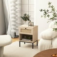 thumbnail image 5 of Gymax 2PCS Rattan Nightstand Boho End Table w/ Drawer & Open Shelf for Living Room Oak, 5 of 10