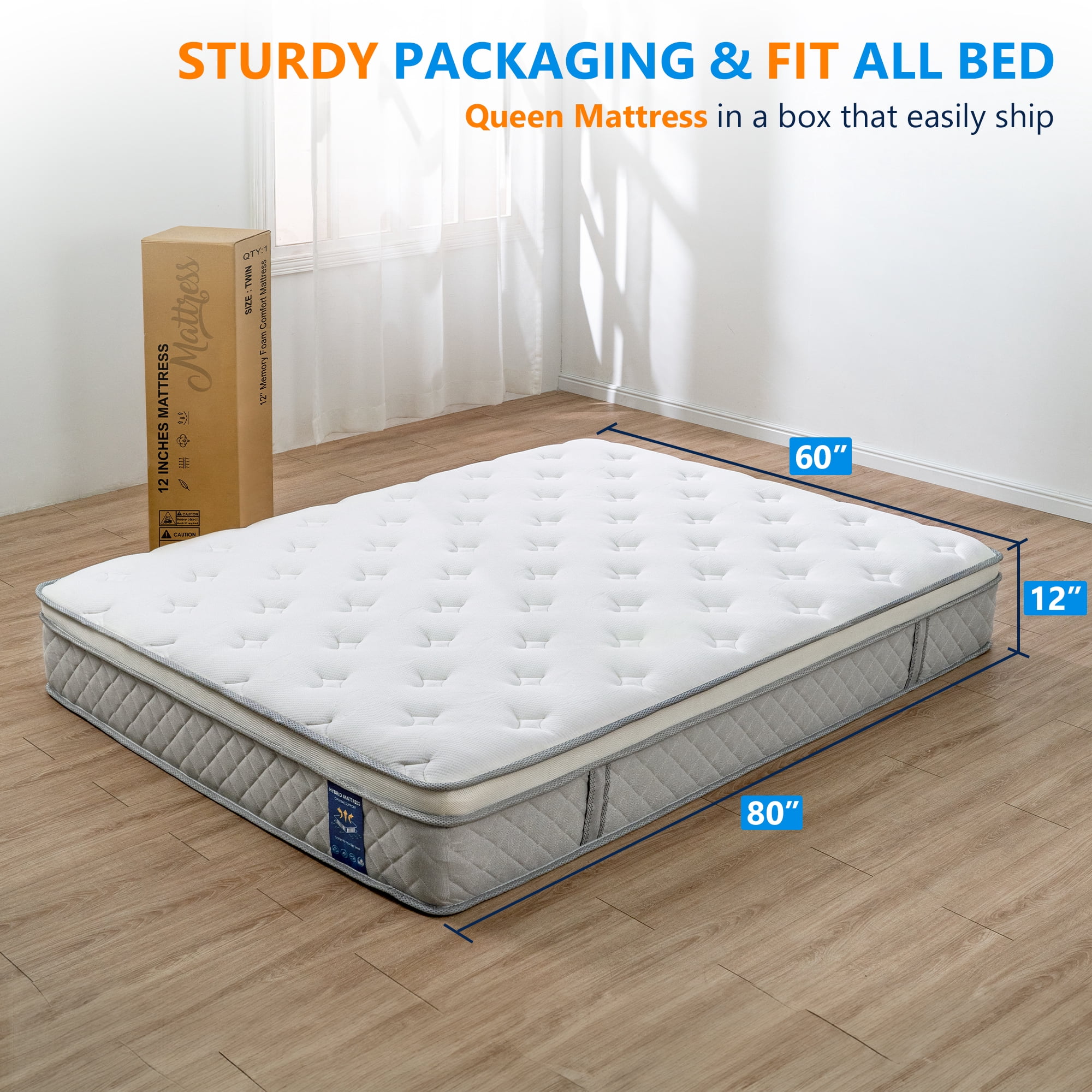 Queen Rose 12 Inch Queen Size Mattress, with Memory Foam, Medium Firm, Mattress in a Box