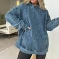 thumbnail image 2 of Women's Denim Hoodies 2025 Vintage Casual Long Sleeve Pullover Jean Jackets with Pocket Oversized Trendy Relaxed Fit Tops, 2 of 9