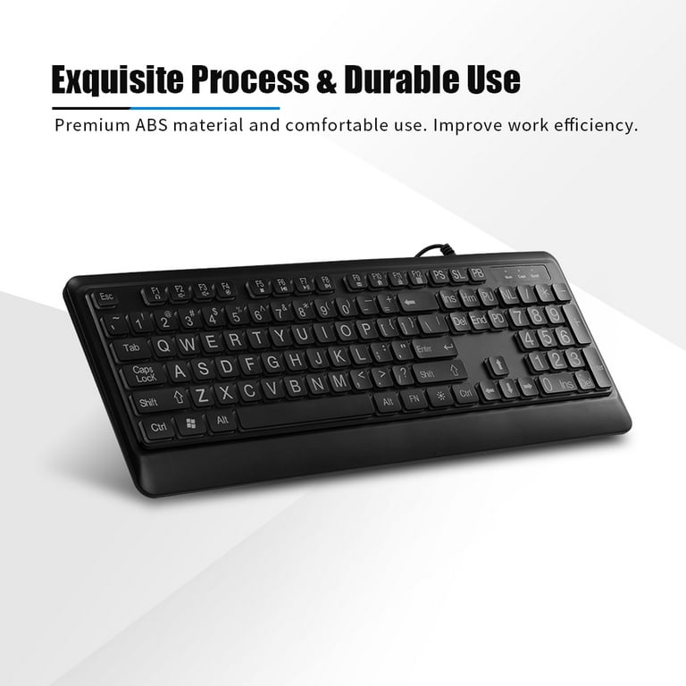 Wired Large Print Keyboard White Bold Jumbo Letters Silent Backlit Keyboard  with Oversized Characters 104 Keys for The Elder and People with Bad Eye  Sight and Vision Ailment - Walmart.com
