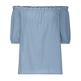 thumbnail image 4 of larppty Womens Off Shoulder Tops Linen Cotton Tunic Tops Long Sleeves Ruffle Balloon Sleeve Shirts Summer Casual Blouses（Sky Blue， M）, 4 of 9
