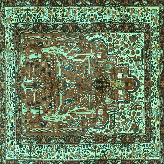 Ahgly Company Indoor Square Persian Turquoise Blue Traditional Area Rugs, 7' Square