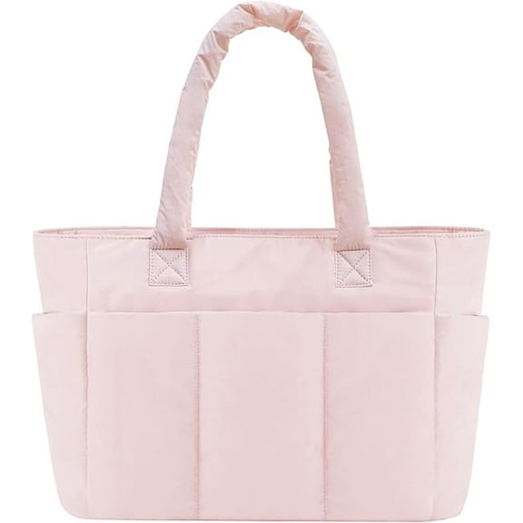 RKXQT Tote Bag, Work Bags for Women with Laptop Compartment, Travel Tote with Luggage Sleeve, Quilted Bag for School Color: Pink