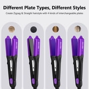 Terviiix Hair Crimper with 4 Changeable Plates, Ceramic Crimping Iron for Hair Styling, Purple