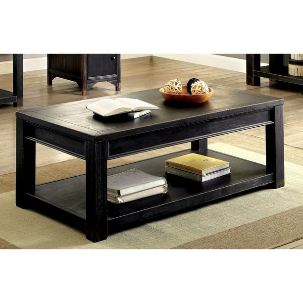 Furniture Of America Dill Rustic Black Solid Wood Shelf Coffee Table Walmart Com Walmart Com