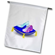 Running shoe and Princess glass slipper high heel on pillow. Girl woman runner run track race racing 12 x 18 inch Garden Flag fl-161510-1