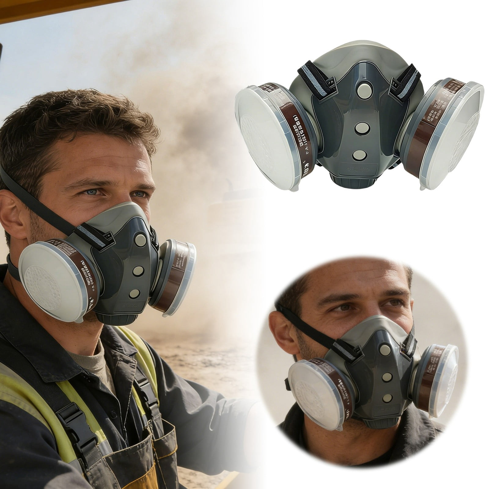 Dust Proof Integrated Respirator Mask Industrial Grade Face Shield for Spray Painting & Grinding with Replaceable Filters