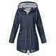 thumbnail image 1 of Chaqueta impermeable informal con capucha para mujer de Honeeladyy, impermeable a rayas de talla grande, color liso, para senderismo al aire libre, ligera, color azul marino, talla XXXXL, 1 of 3