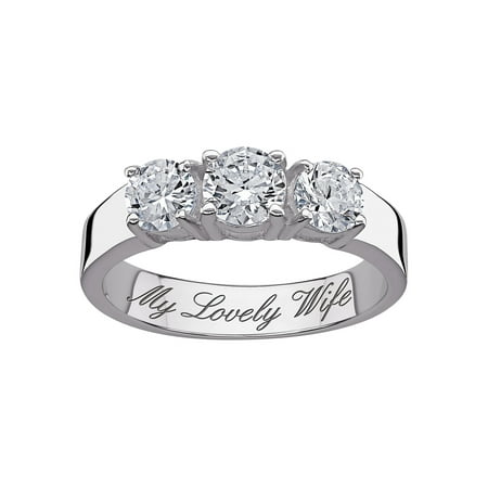 Personalized Sterling Silver CZ Trio Promise & Engagement Ring