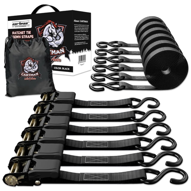 Cartman Ratchet Tie Down, 1 x 15 pies, 680 kg, paquete de 6 con bolsa de transporte