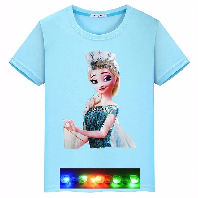Camiseta de verano para niños, camisetas para niñas y niños, camiseta con luz Led, ropa de bebé para niñas, camisetas de manga corta, camisetas luminosas para niños pequeños 8T Gao Jinjia LED
