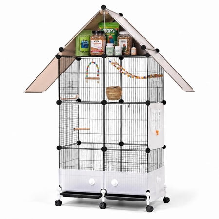 Upgraded Encrypted 62-Inch Bird Cage, with Wooden Perches, Metal Parakeet Cage with Slide-Out Tray, Water Bottle&Feeder, Bird Cages for Parrot,Parakeets,Cockatiel,Lovebird,Small Mid-Sized Birds