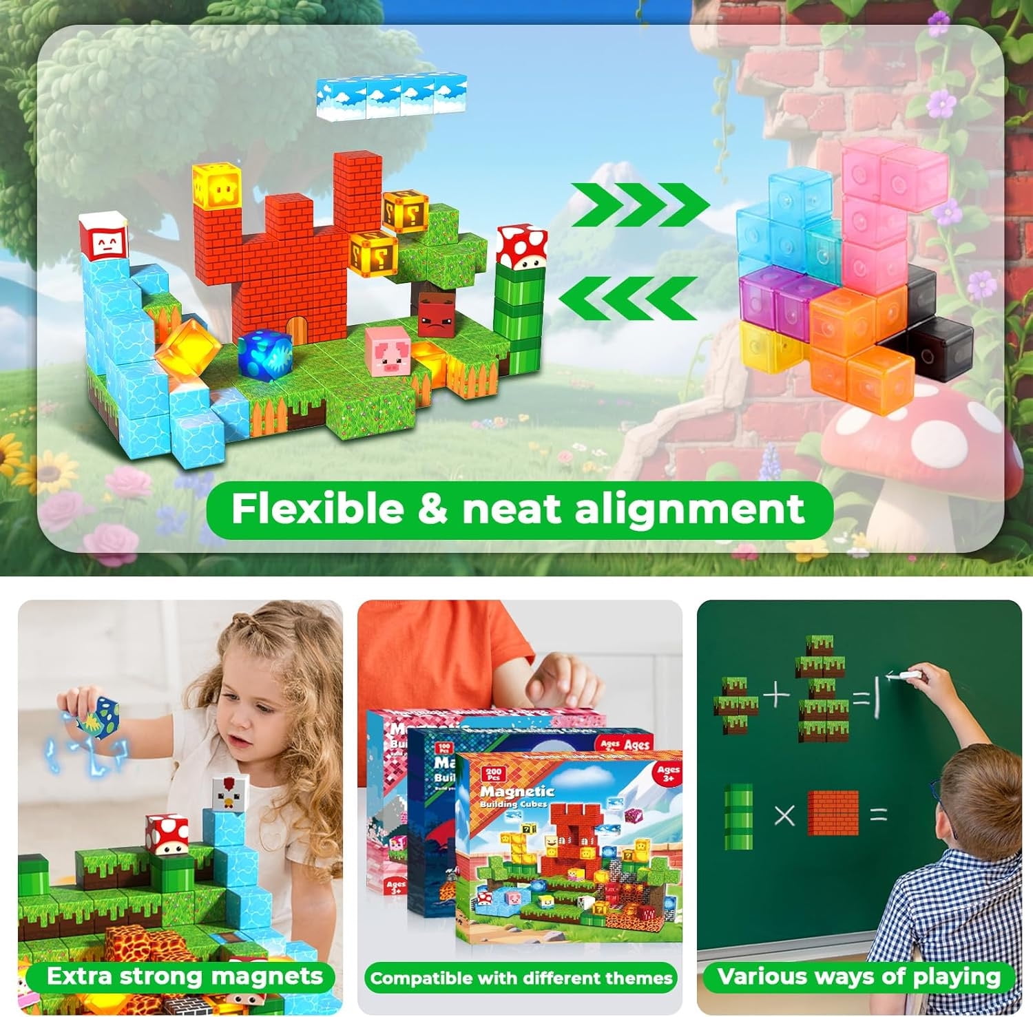 Annexfun 200PCS Magnetic Blocks with Light Blocks - Magnetic Blocks for Kids Ages 4 5 6 7 8, Magnetic Building Block, Christmas Birthday Gifts for 3-10 Years Old Boy Girls, STEM Toy
