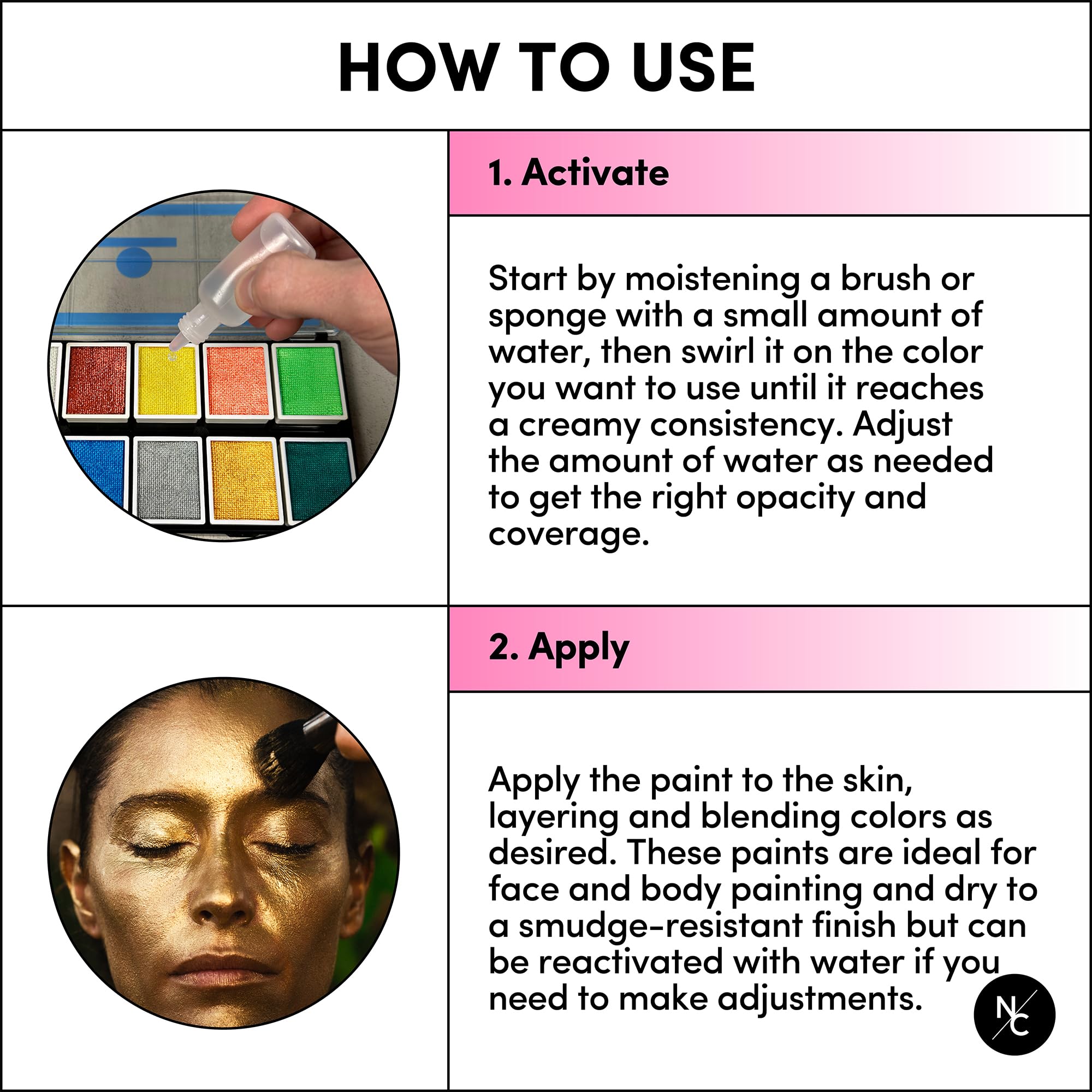 Narrative Cosmetics Metallic 12-Color Palette - Luxurious Water-Activated Makeup for Face & Body - Shimmering Shades for SFX, Cosplay, Theater, Film & TV Makeup Artists