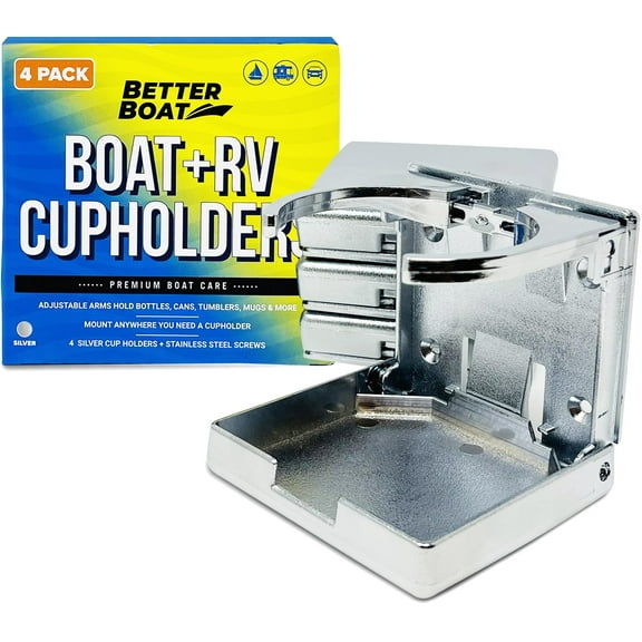 Better Boat Folding Boat Cup Holders, Set of 4, Wall Mount for Boats & RVs, Marine Grade Stainless Steel, Silver