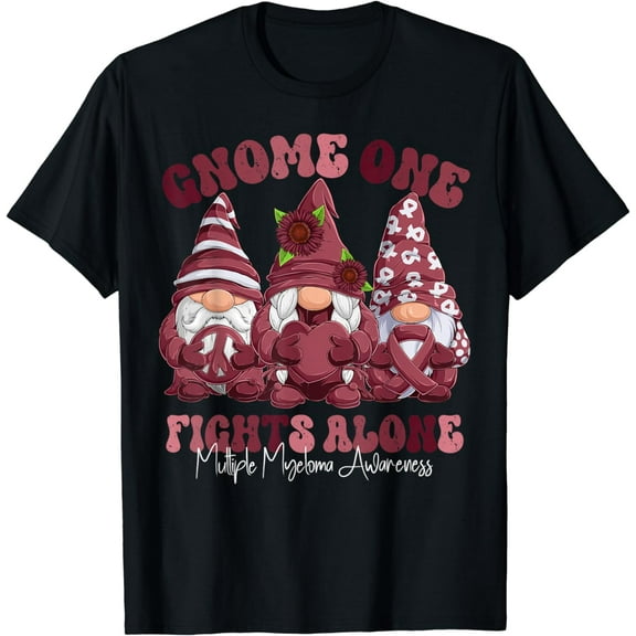 Multiple Myeloma Awareness Month Burgundy Ribbon Gnomies T-Shirt