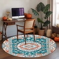 thumbnail image 4 of Green Bohemia Floral Washable Round Area Rug 3 ft, Retro Boho Ethnic Farmhouse Flower Pattern , Soft Non Slip Rugs Stain Repellent Indoor Felt Carpet for Living Dining Room Bedroom Home Office, 4 of 9
