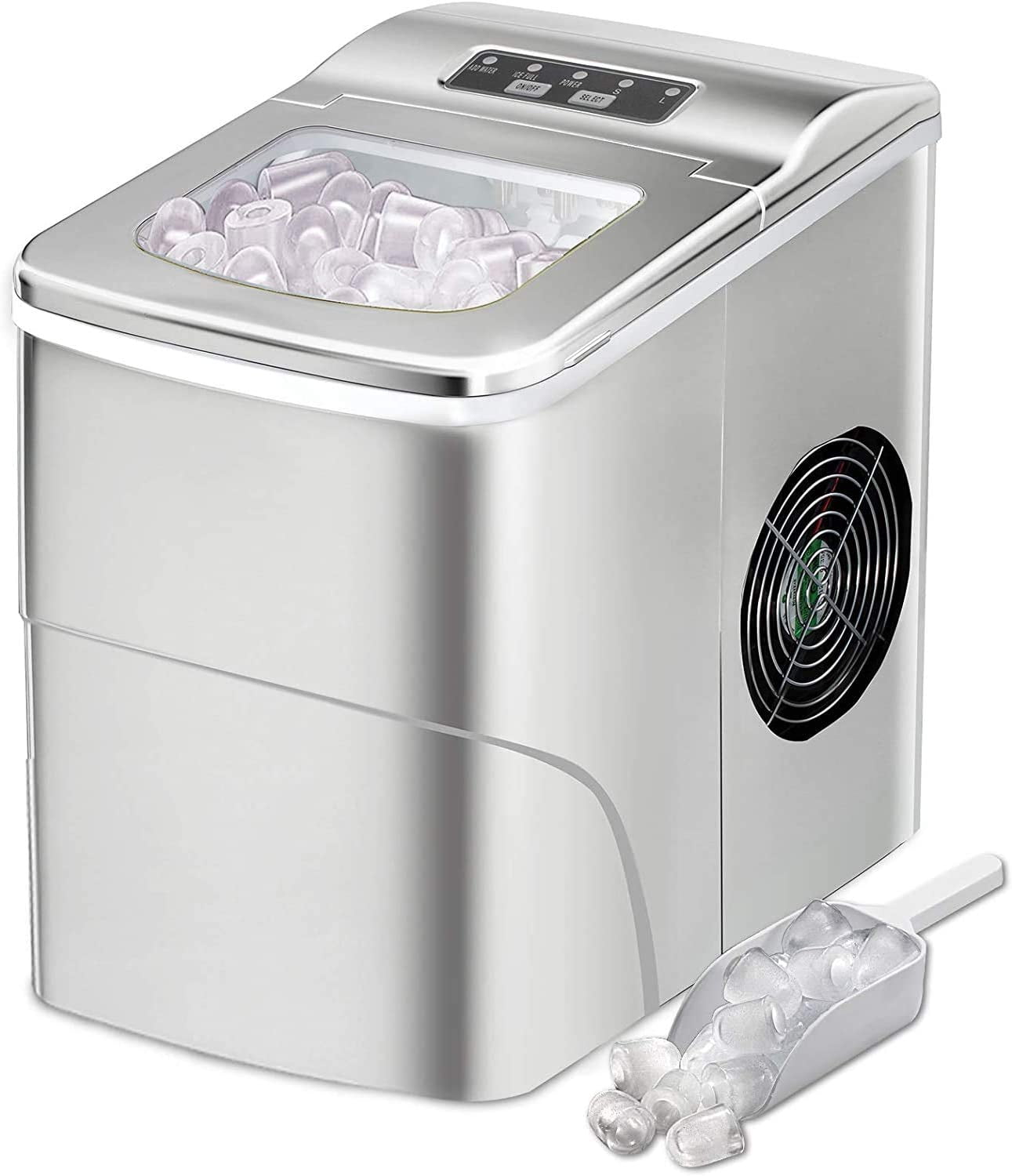 AGLUCKY Counter top Ice Maker Machine,Compact Automatic Ice Maker,9 Cubes  Ready in 6-8 Minutes,Portable Ice Cube Maker with Scoop and Basket,Perfect  For Home/Kitchen/Office/Bar (Silver) 