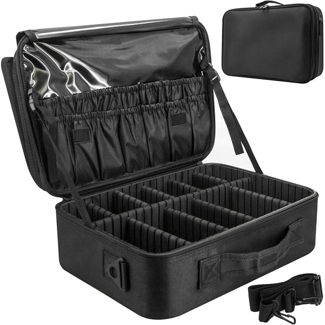 Bolsa de maquillaje HUOGUO, bolsa organizadora grande de viaje para cosméticos, color negro