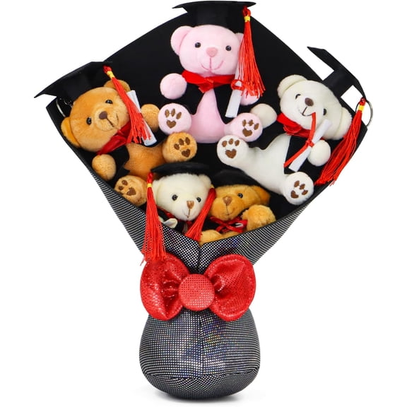 Graduation Plush Bouquet - Set of 5 Adorable Stuffed Animals Toys- Perfect for Graduation Gifts, Commencement Ceremonies, School Celebrations & Grad Party Decor, Best Graduation Gifts with Bear Dolls