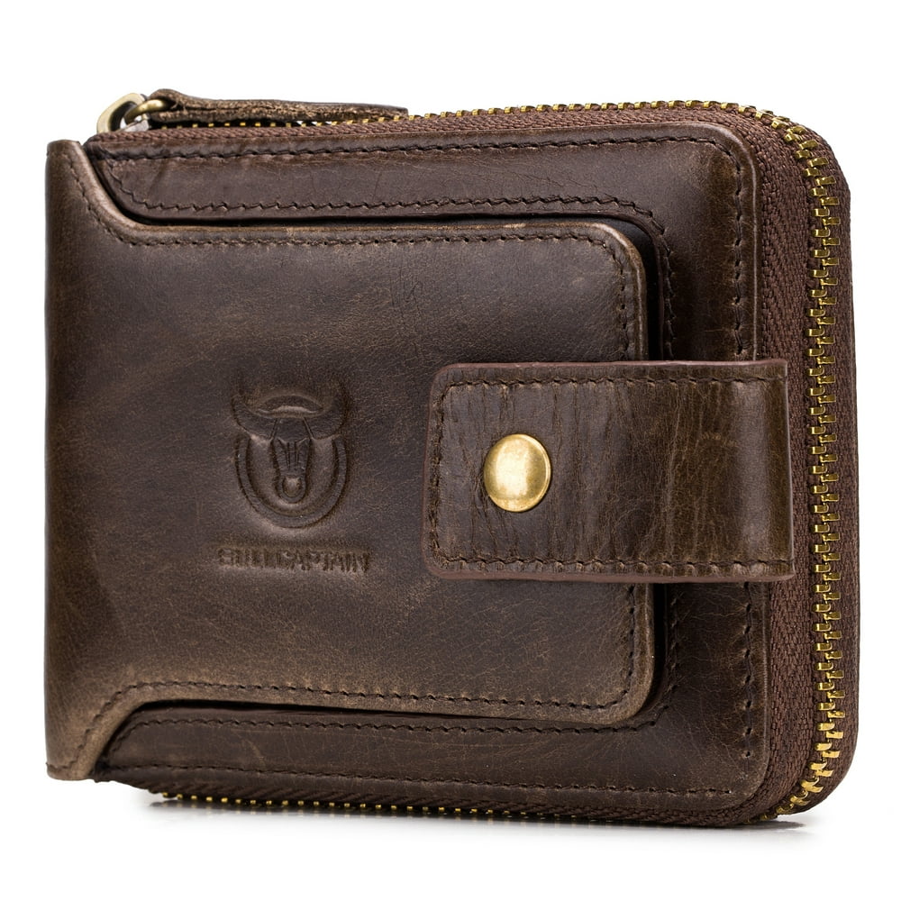 BULL CAPTAIN - BULLCAPTAIN Genuine Leather Bifold Zipper Wallet for Men ...