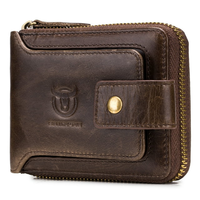 Cartera de cuero Cartera de cuero genuino con cremallera plegable para hombres RFID Safe Travel Purs BULL CAPTAIN Cartera de cuero