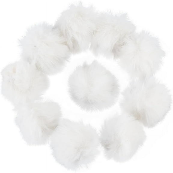 12Pcs 5 to 6cm White Fluffy Pom Pom Balls Faux Fur Pompom Ball Bunny Hair Soft Fuzzy Round Knitting Decorations Craft for DIY Art Crafting Keychain Hats Shoes Party Accessories