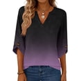 thumbnail image 5 of Womens Dressy 3/4 Sleeve Tops Trendy Cut V Neck Gradient Tunic Shirts Cute Casual Blouses Spring Summer Outfits Purple M, 5 of 6