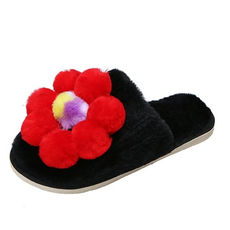 

Womens Slippers Plush Slippers Autumn and Winter Warm Fashion Sweet Flowers indoor and Outdoor Wear Cotton Slippers Women