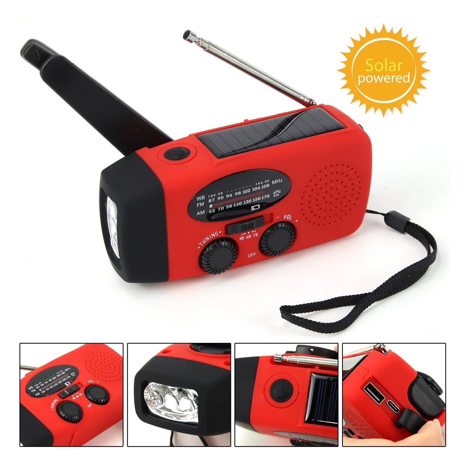 Multifunctional Hand Crank Power Generation Emergency Radio Solar Disaster Prevention FM AM WB NOAA USB LED Flashlight