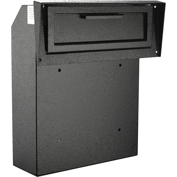 Through The Door Locking Mail Drop Box with Rain Cover Mail Slot, Heavy Duty Door Mount Mailboxfor Key Rents Cash Checks Letters, Safe Deposit Drop Box for House Office , Black