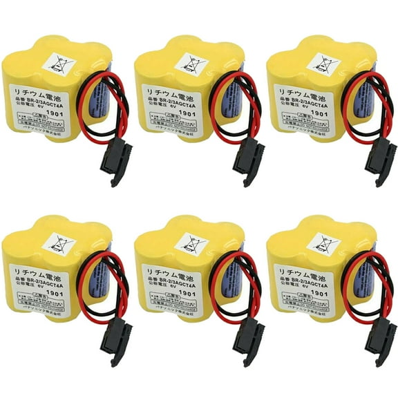 (6-Pack) BR-2/3AGCT4A 6V Battery 4400mAh/A98l-0031-0025 Battery for FANUC CNC System with Black Plug