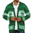 thumbnail image 2 of Cárdigan navideño para hombre, informal, de manga larga, con cuello chal, estampado de renos y copos de nieve, suéter de punto, 2 of 4