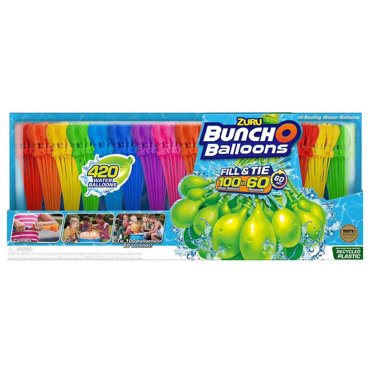 ZURU  BUNCHO BALLOONS 1 PKG FILL &  TIE 100 WATER BALLOONS 4TH JULY COLORS,MORE 