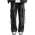 thumbnail image 1 of Fashionable Men's Solid Color Casual Elastic Lace up Loose Sports Work Pants, 1 of 7