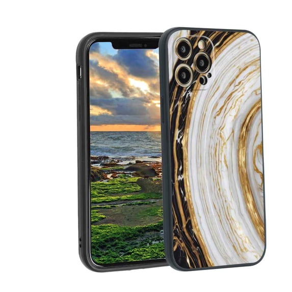 Compatible with iPhone 12 Pro Phone Case, White-Golden-Marble-108-jpg-3-2 Case Men Women, Flexible Silicone Shockproof Case for iPhone 12 Pro