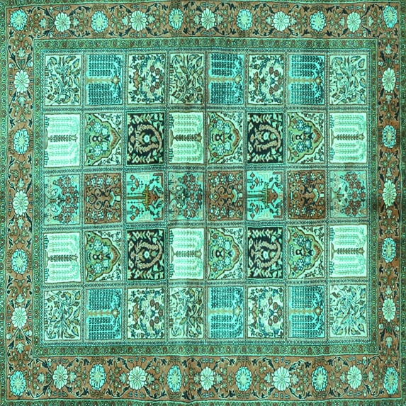 Ahgly Company Machine Washable Indoor Square Persian Turquoise Blue Traditional Area Rugs, 8' Square
