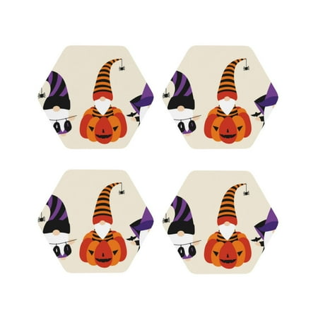 

Fuzoiu Halloween Gnomes1 Print Leather Coasters Set Drink Coasters Set of 4 for Tabletop Protection Durable PVC Coasters Home Décor and Housewarming Gift-Hexagon
