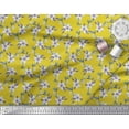 thumbnail image 2 of Soimoi Yellow Velvet Fabric Leaves & Periwinkle Floral Printed Fabric 1 Yard 58 Inch Wide, 2 of 3